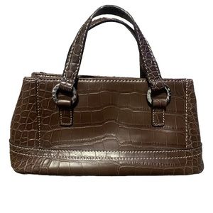 Tommy Hilfiger Clutch Handbag Purse w/Alligator Pattern -- Brown Faux Leather